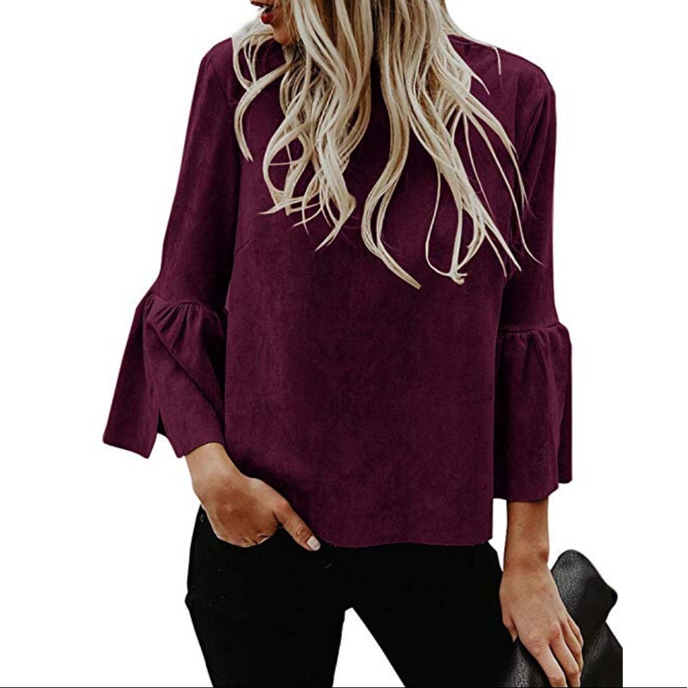 Bell Sleeve Suede Top